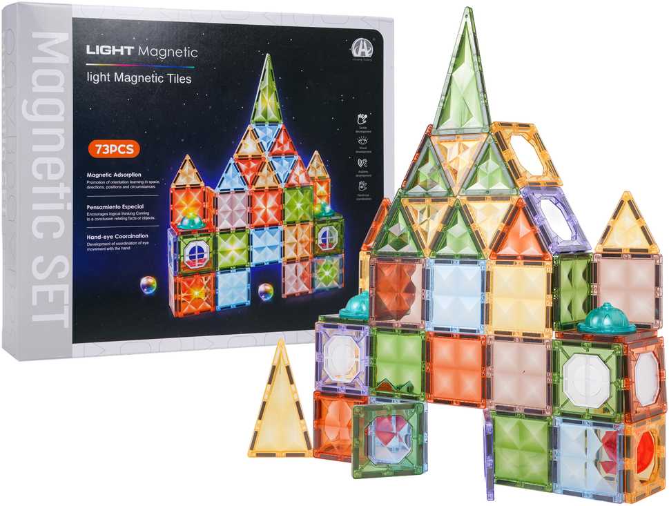 3D magnetinių blokelių rinkinys su foniniu apšvietimu, 75 vnt