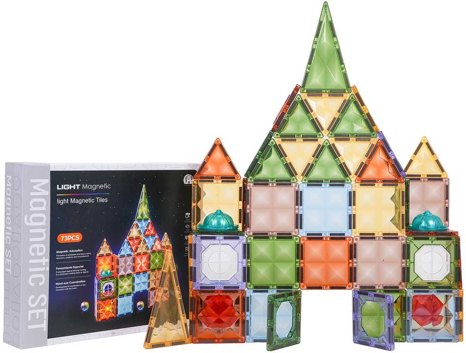 3D magnetinių blokelių rinkinys su foniniu apšvietimu, 75 vnt