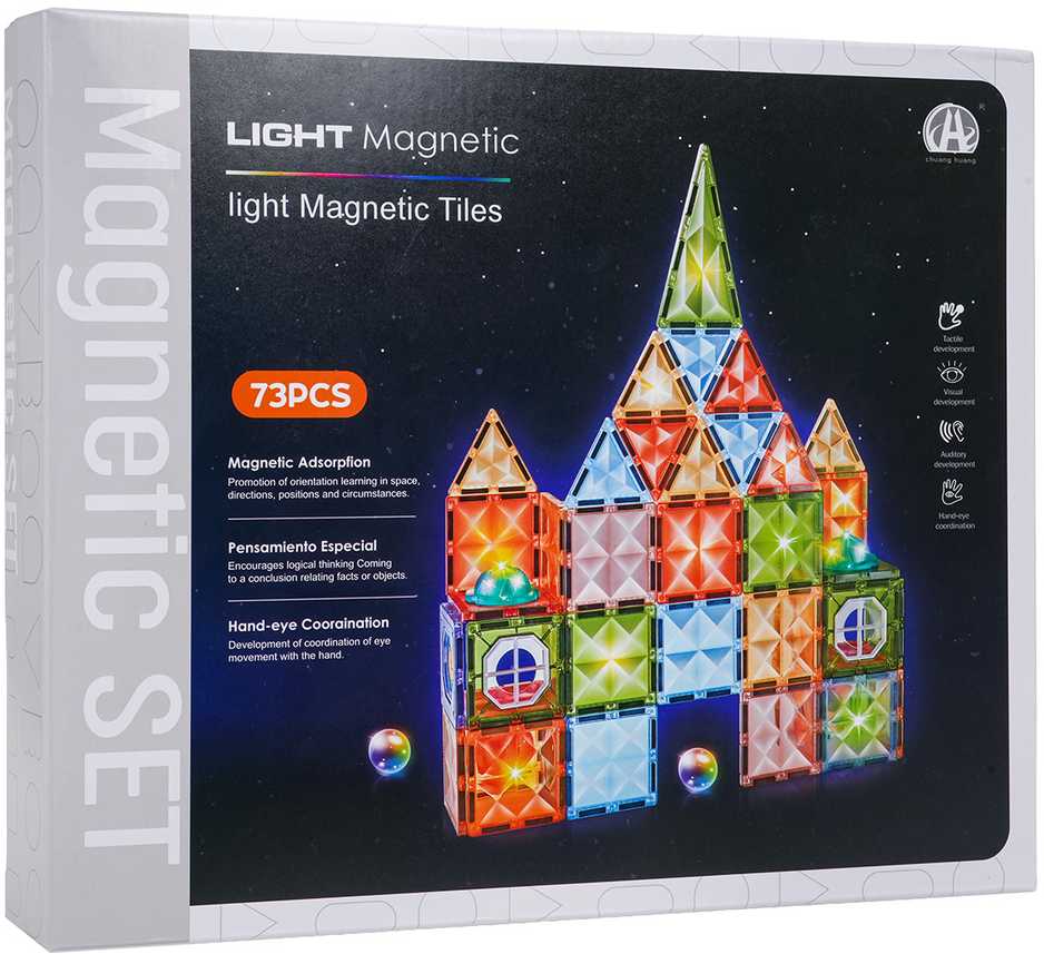 3D magnetinių blokelių rinkinys su foniniu apšvietimu, 75 vnt