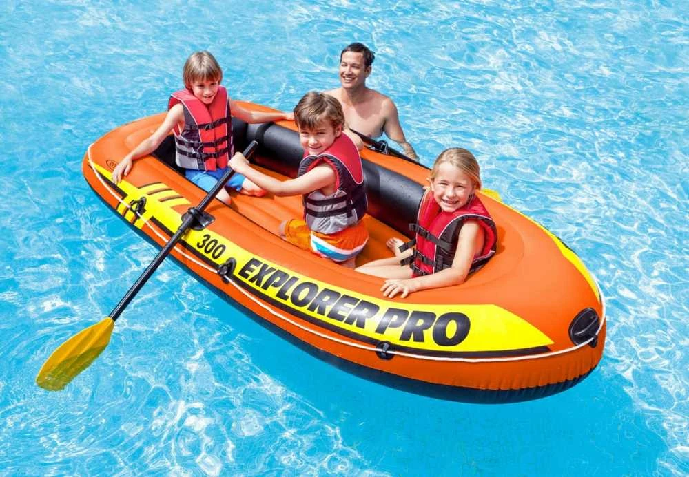 Oars Intex Explorer Pro 300 komplektas pripučiama valtis su irklais ir siurbliu Raudona/Geltona