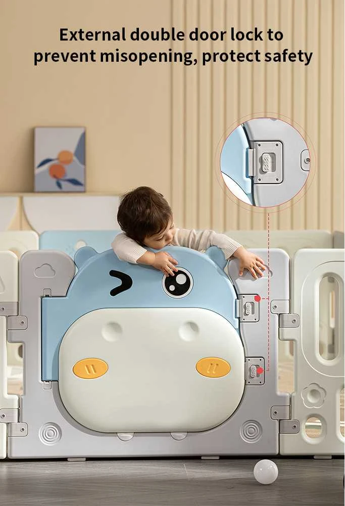 King Kids Modulinis sulankstomas vaikų žaidimų aptvaras su manipuliaciniais elementais, nuo 6 mėn., mėlynas