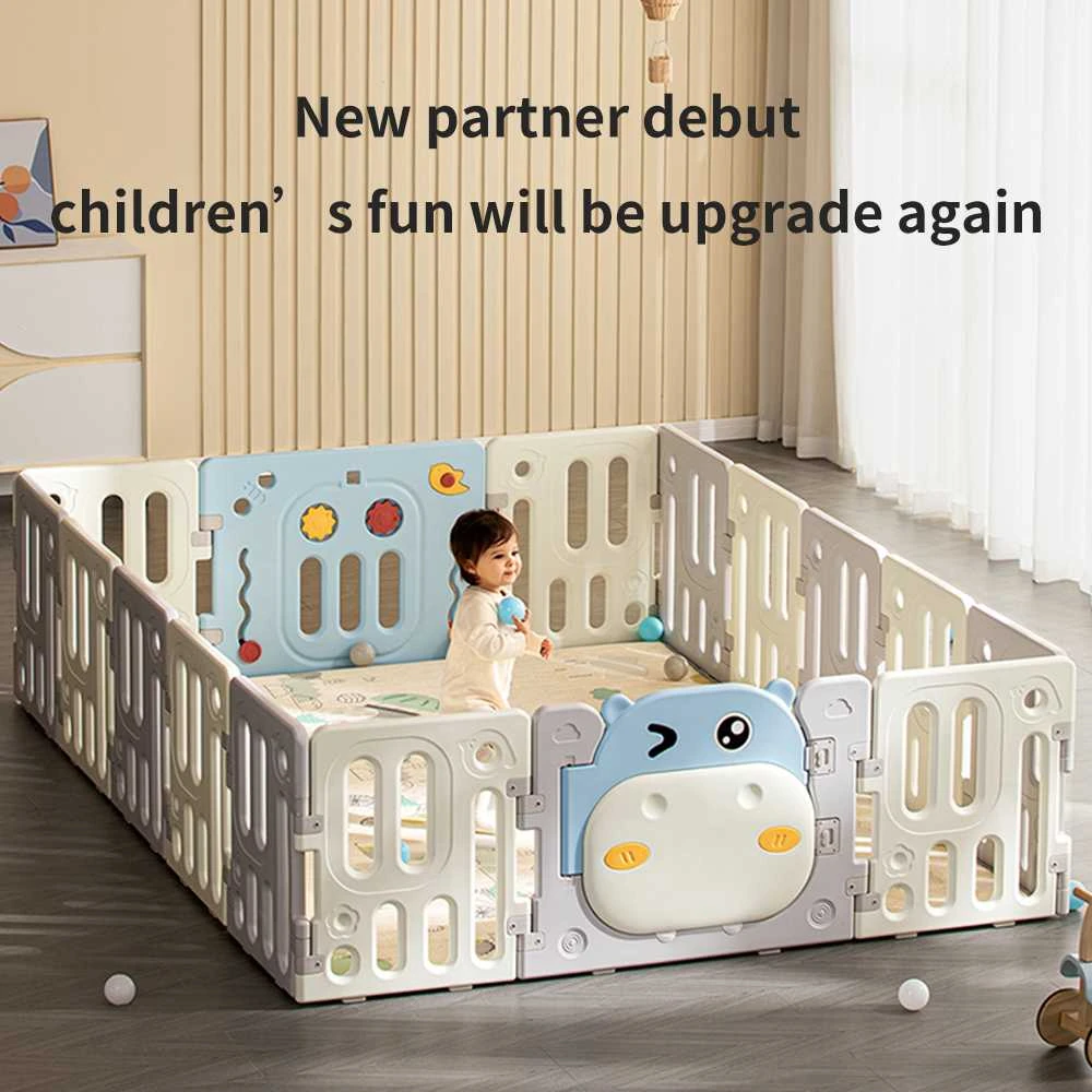 King Kids Modulinis sulankstomas vaikų žaidimų aptvaras su manipuliaciniais elementais, nuo 6 mėn., mėlynas