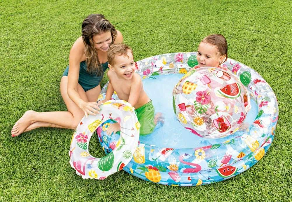INTEX pripučiamas baseinas su ratuku ir kamuoliuku 122 x 25 cm, modelis 59460
