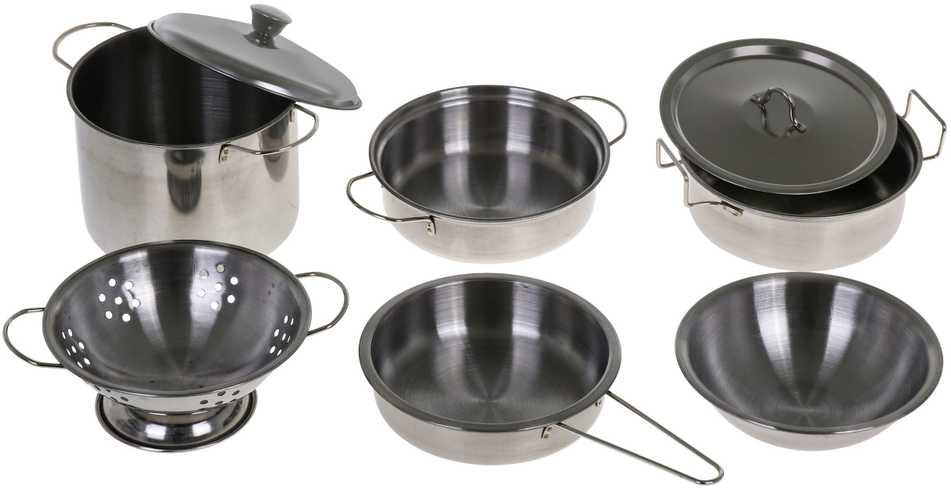 Ramiz Mega virtuvės rinkinys vaikams 3+ Metaliniai puodai + Virtuvės įrankiai + Maisto produktai 30 vnt.