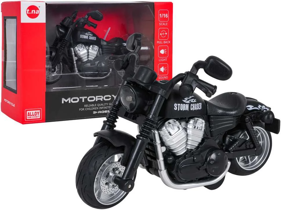 Lean Toys Metalinis motociklo juodas su šviesų ir garso funkcija