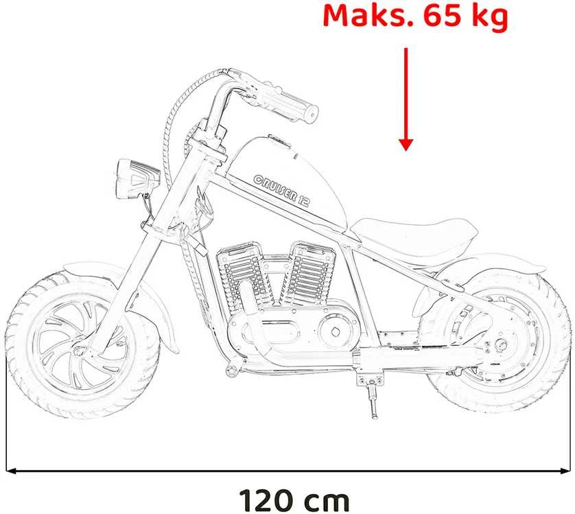 Elektrinis vaikiškas motociklas Cruiser 12 juodas iki 16km/h