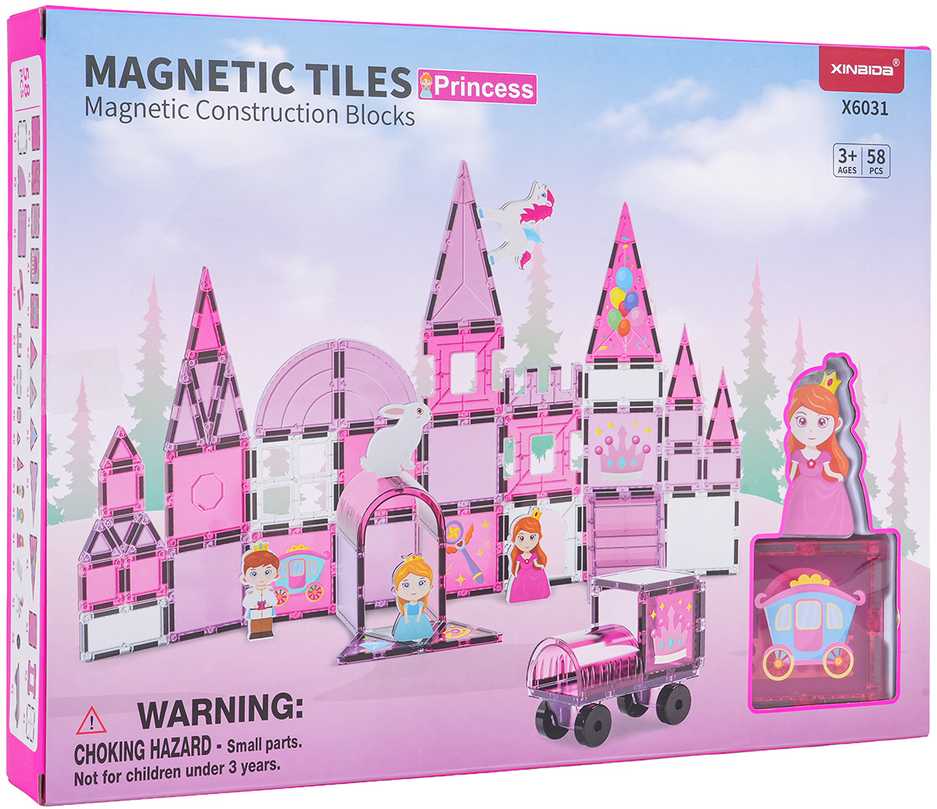 Rožinė princesė magnetinių blokelių rinkinys 58 vnt
