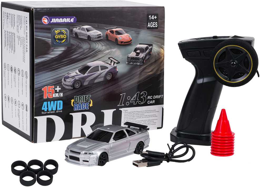 Nuotoliniu būdu valdomas drift automobilis 1:43 baltas su priedais