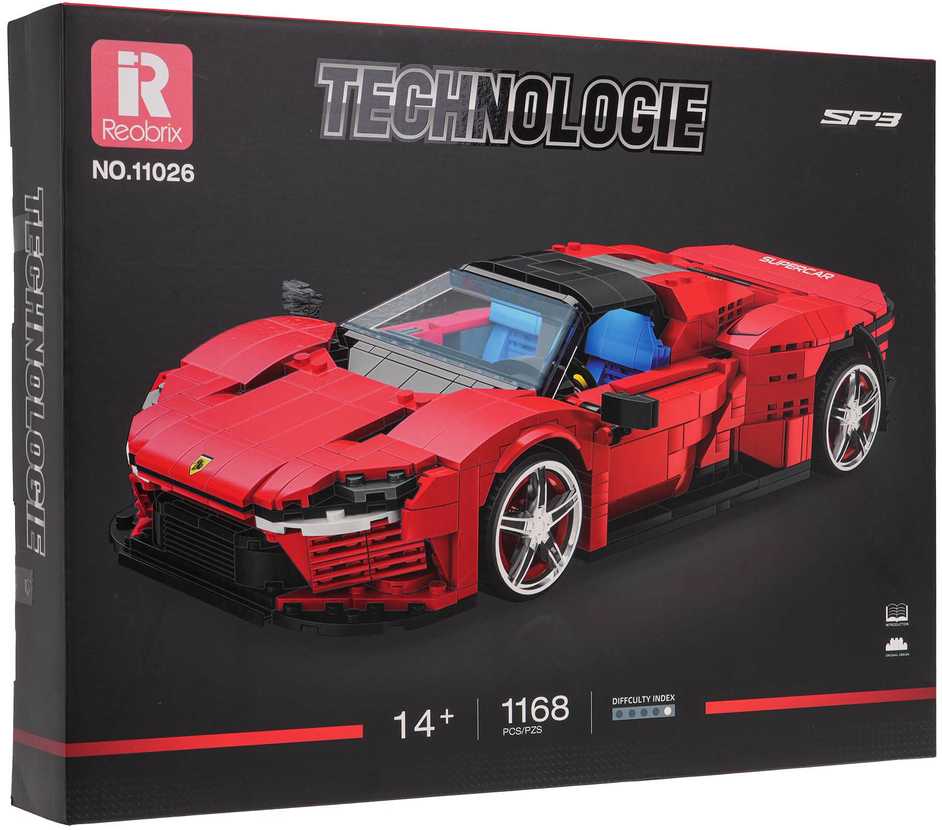 Ramiz Raudonas sportinių automobilių statybinių kaladėlių rinkinys vaikams, 1168 vnt