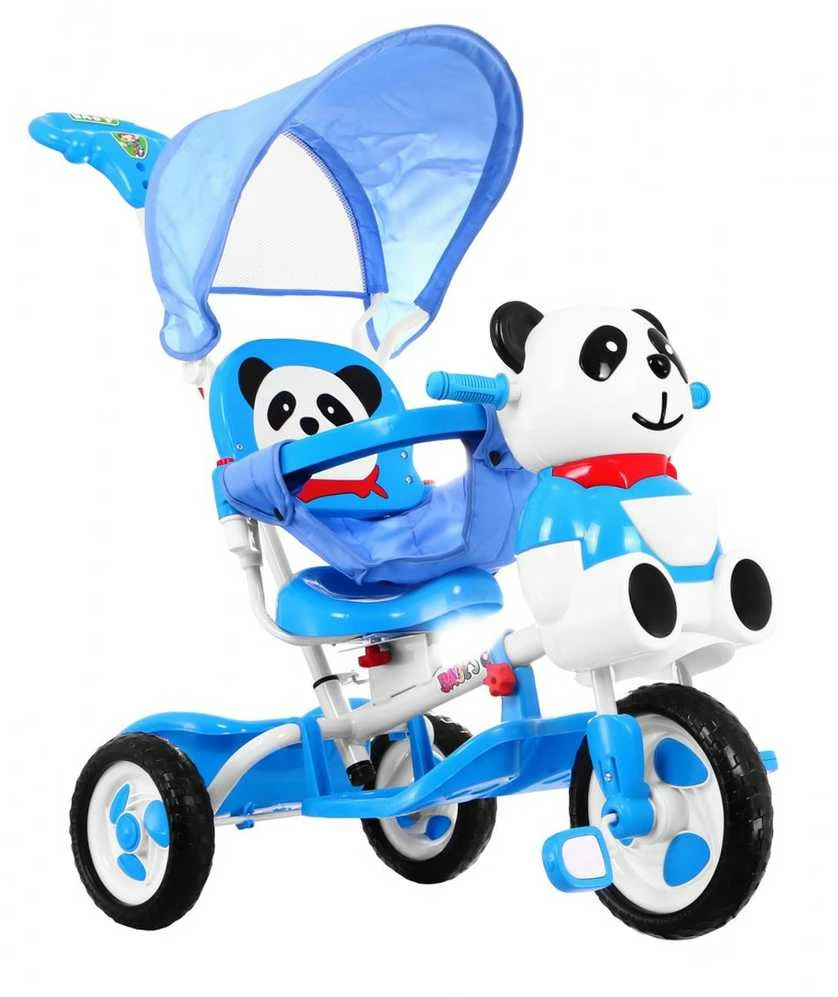 Ramiz Triratis "Panda" mėlynas + garsai + stogelis + barjeras + atrama kojoms + rankena + laikymo skyrius