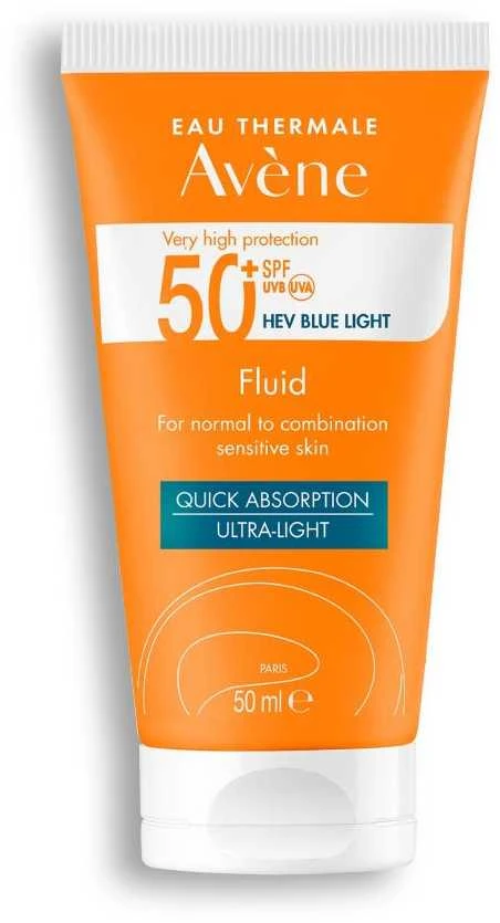aukšto lygio apsaugos priemonė nuo saulės jautriai normaliai mišriai odai Avène Fluid SPF50+ 50ml