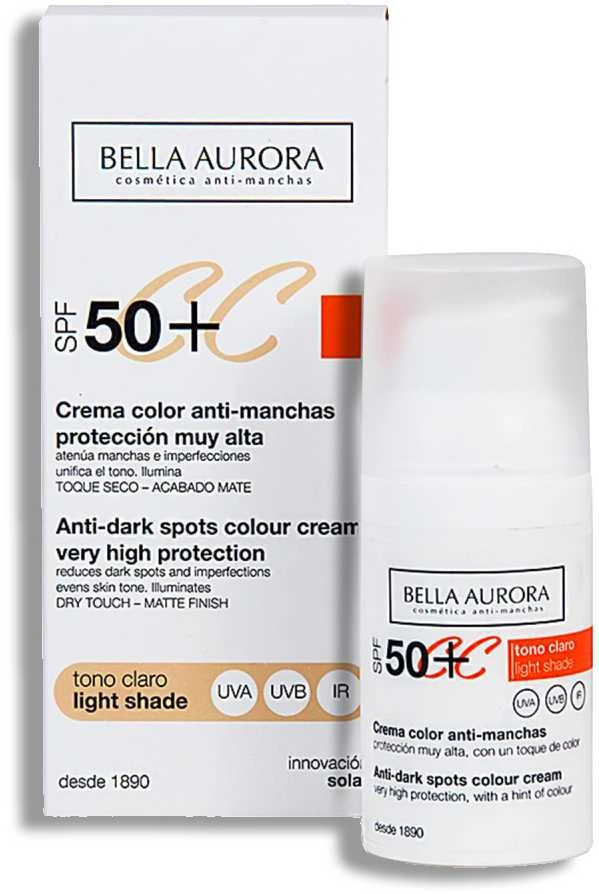 Bella Aurora CC kremas nuo dėmių Spf50 šviesus tonas 30ml