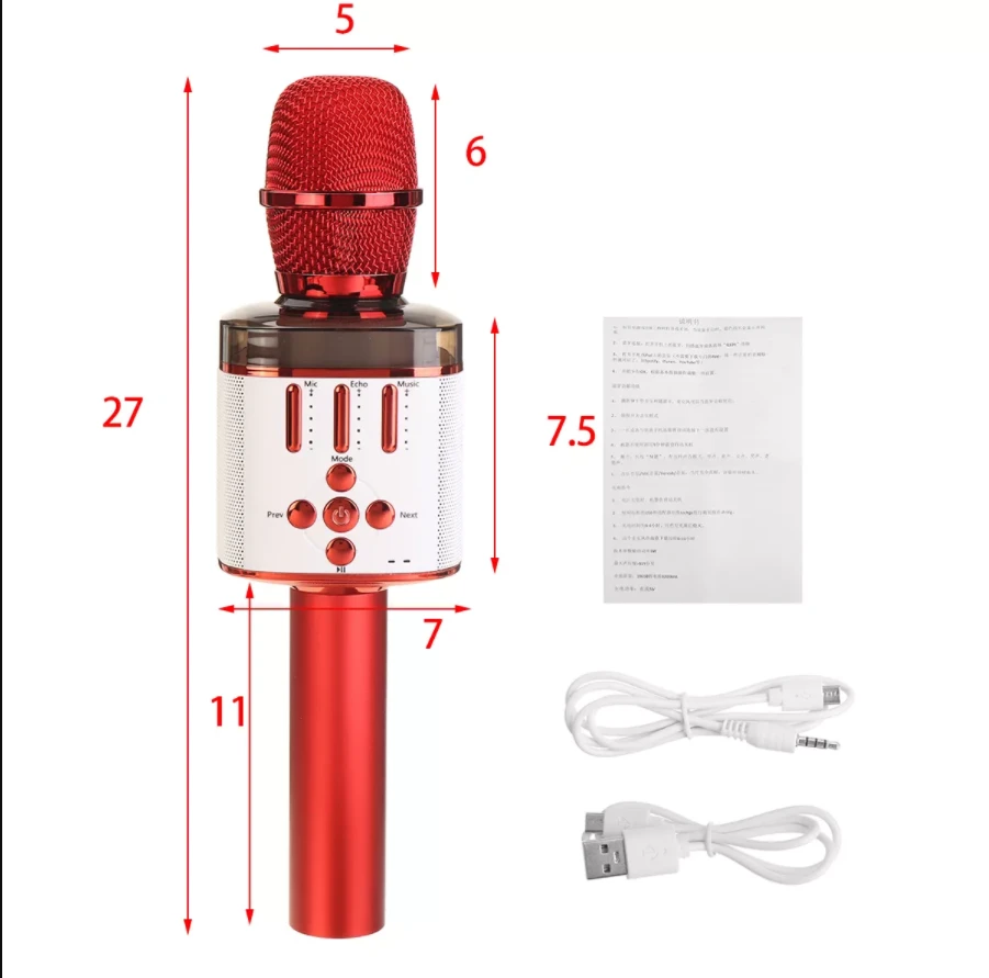 Belaidis Bluetooth Karaoke mikrofonas Q136 Su šviesos efektais, Spalva: Juoda