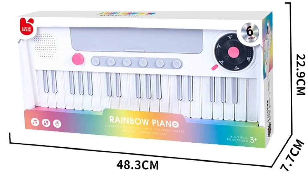 Guangdong Xiadbeishi Šviečiantis elektroninis pianinas vaikams Rainbow Piano, 6 režimai, 40 dainų