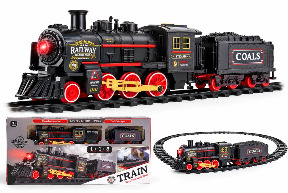 Juntong Toys Factory Vaikiškas traukinys su bėgiais ir garais