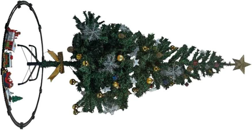 Kalėdinis traukinys ant eglutės su šviesomis ir Merry Christmas garsu