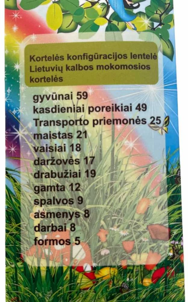 Lietuviškai įgarsintos lavinamosios kortelės + aparatas Geras Žaislas