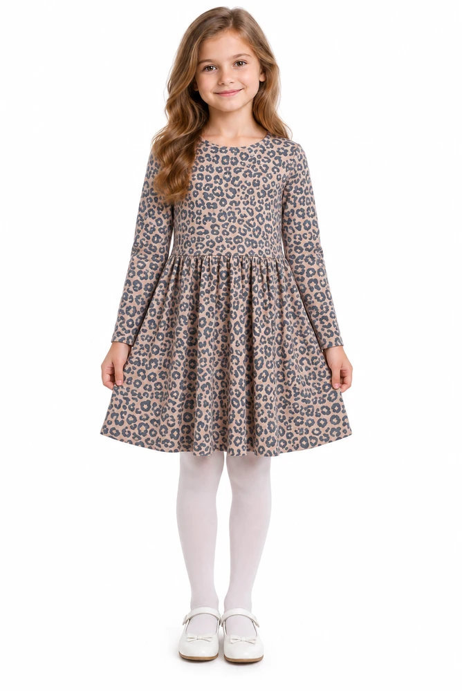NHAT MINX-XP Sp.zo.o. Suknelė mergaitei su leopardo raštu, ilgomis rankovėmis, Dydis: 158cm