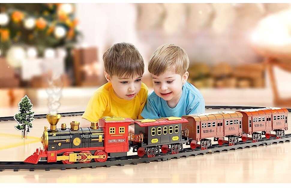 Žaislinis traukinys su bėgiais