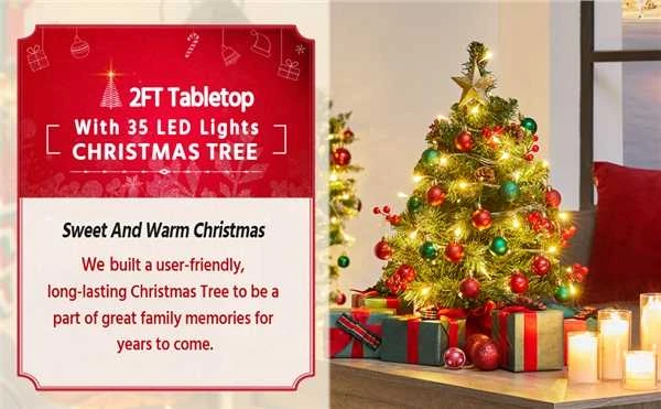 Yaheetech 60 cm aukščio stalo Kalėdų eglutė su 35 LED lemputėmis (Nemokamas pristatymas)
