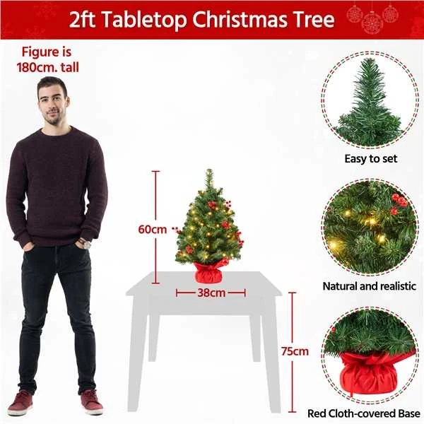 Yaheetech 60 cm aukščio stalo Kalėdų eglutė su 35 LED lemputėmis (Nemokamas pristatymas)