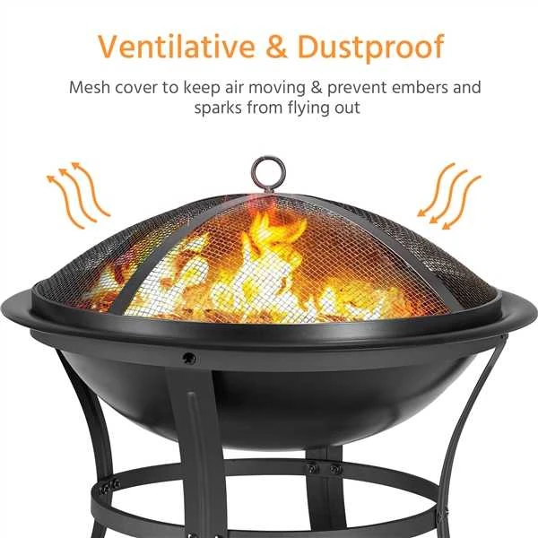 Apvali laužavietė su tinkleliu nuo kibirkščių – 54 cm (Nemokamas pristatymas)