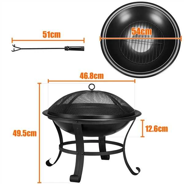 Apvali laužavietė su tinkleliu nuo kibirkščių – 54 cm (Nemokamas pristatymas)