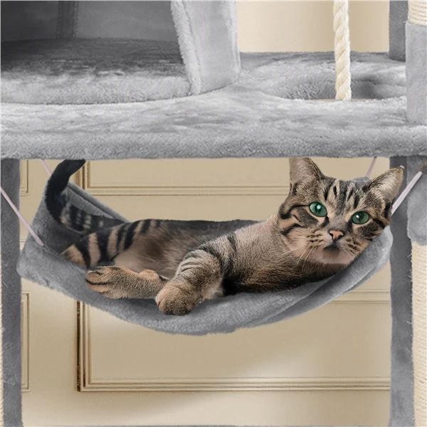 🐱 Didelė kačių draskyklė su hamaku – Šviesiai pilka 158 cm (Nemokamas pristatymas)