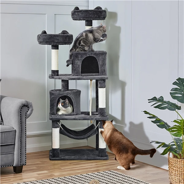 🐱 Didelė kačių draskyklė su hamaku – tamsiai pilka 158 cm (Nemokamas pristatymas)