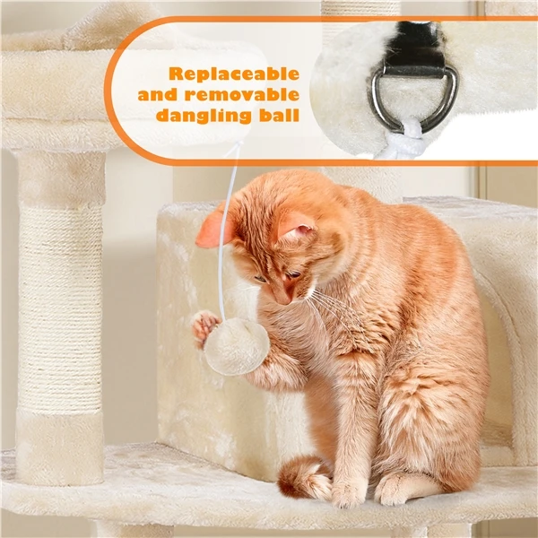 🐱 Didelė kačių draskyklė su hamaku – smėlio spalvos 158 cm (Nemokamas pristatymas)