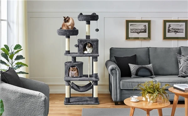 🐱 Didelė kačių draskyklė su hamaku – tamsiai pilka 158 cm (Nemokamas pristatymas)