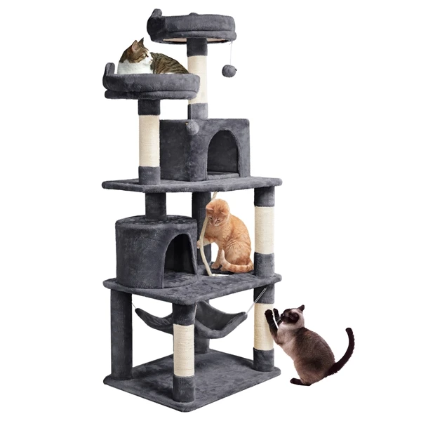 🐱 Didelė kačių draskyklė su hamaku – tamsiai pilka 158 cm (Nemokamas pristatymas)