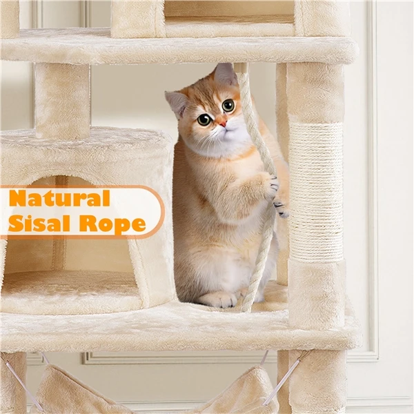 🐱 Didelė kačių draskyklė su hamaku – smėlio spalvos 158 cm (Nemokamas pristatymas)