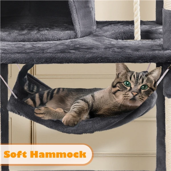 🐱 Didelė kačių draskyklė su hamaku – tamsiai pilka 158 cm (Nemokamas pristatymas)