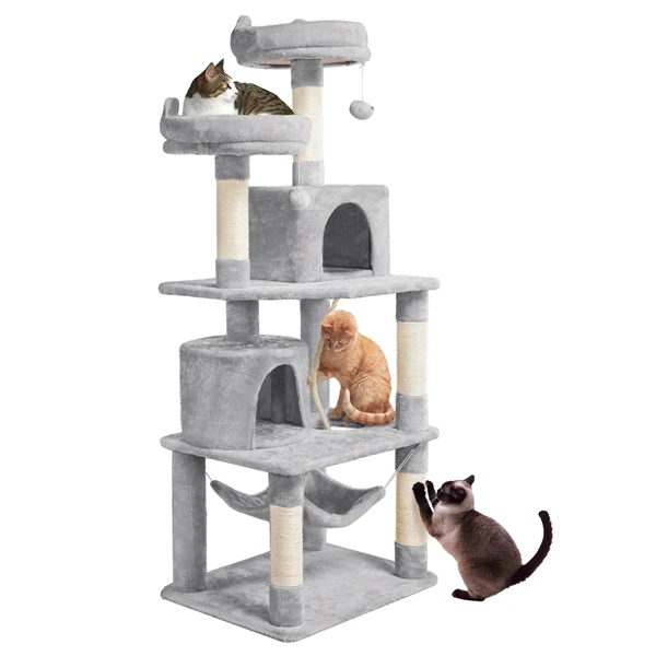 🐱 Didelė kačių draskyklė su hamaku – Šviesiai pilka 158 cm (Nemokamas pristatymas)