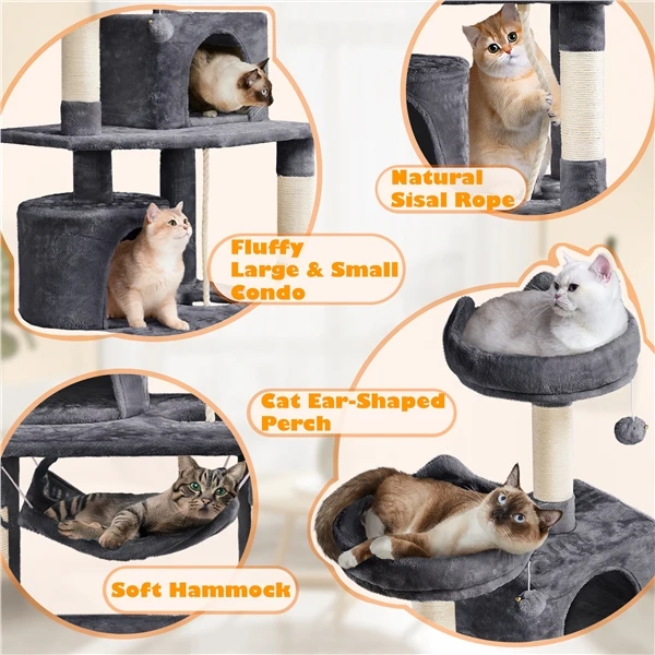 🐱 Didelė kačių draskyklė su hamaku – tamsiai pilka 158 cm (Nemokamas pristatymas)
