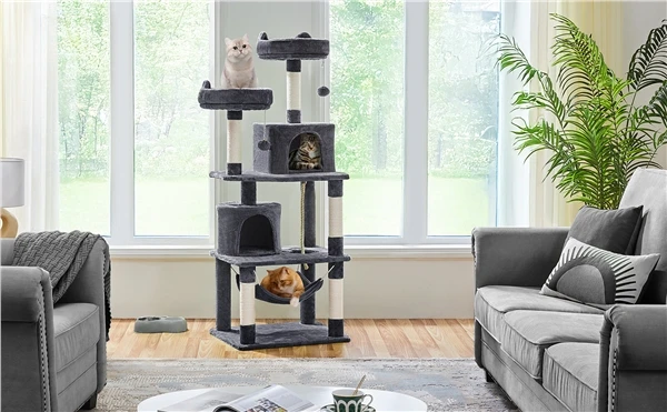 🐱 Didelė kačių draskyklė su hamaku – tamsiai pilka 158 cm (Nemokamas pristatymas)