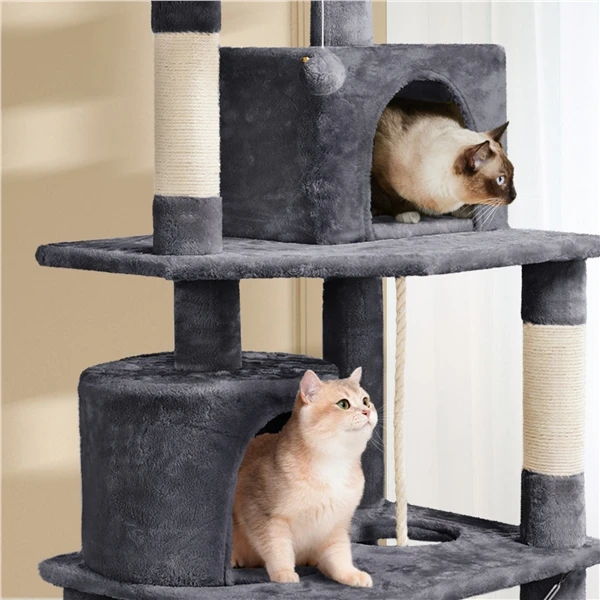 🐱 Didelė kačių draskyklė su hamaku – tamsiai pilka 158 cm (Nemokamas pristatymas)