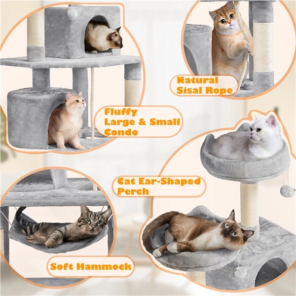 🐱 Didelė kačių draskyklė su hamaku – Šviesiai pilka 158 cm (Nemokamas pristatymas)