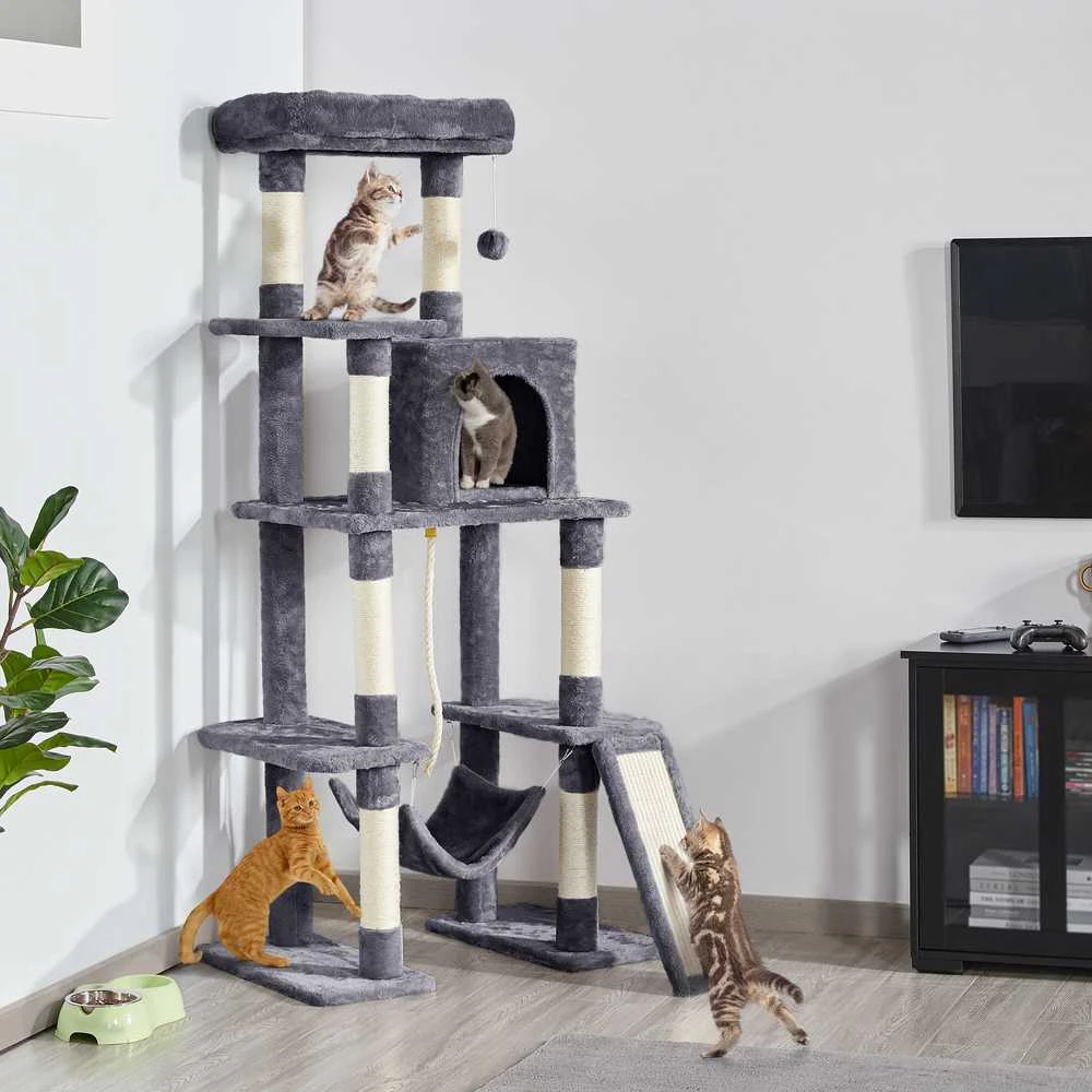 Yaheetech Draskyklė katėms su nameliu 159cm
