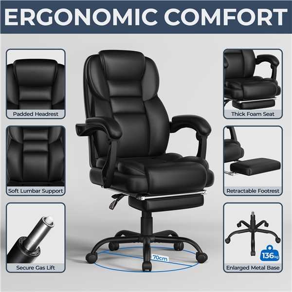 Ergonomiška aukšta biuro kėdė su ištraukiama pakoja (Nemokamas pristatymas)