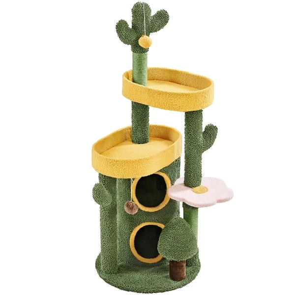 🌵 Kačių draskyklė „Oazė“ – žalia ir geltona 123 cm (Nemokamas pristatymas)