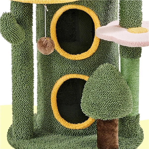 🌵 Kačių draskyklė „Oazė“ – žalia ir geltona 123 cm (Nemokamas pristatymas)