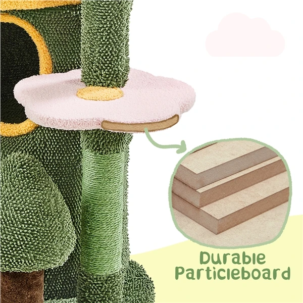 🌵 Kačių draskyklė „Oazė“ – žalia ir geltona 123 cm (Nemokamas pristatymas)