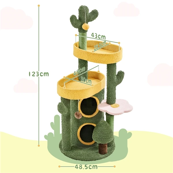 🌵 Kačių draskyklė „Oazė“ – žalia ir geltona 123 cm (Nemokamas pristatymas)