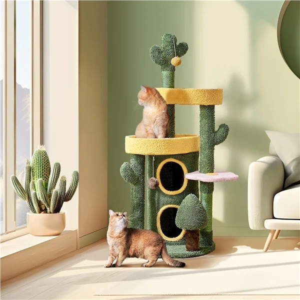 🌵 Kačių draskyklė „Oazė“ – žalia ir geltona 123 cm (Nemokamas pristatymas)