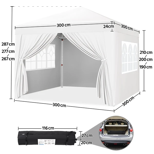 ⛺ Sulankstoma pavėsinė 3 × 3 m su sienelėmis – balta (Nemokamas pristatymas)