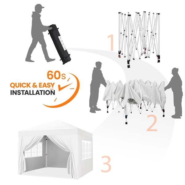 ⛺ Sulankstoma pavėsinė 3 × 3 m su sienelėmis – balta (Nemokamas pristatymas)