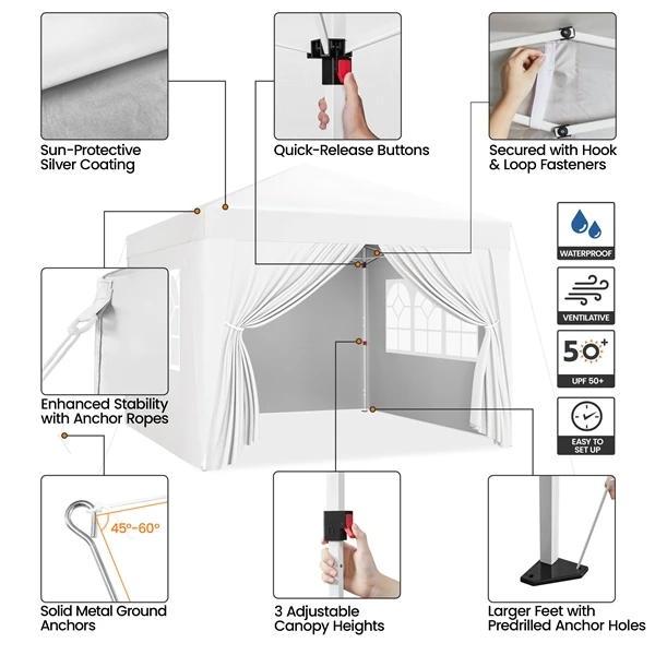 ⛺ Sulankstoma pavėsinė 3 × 3 m su sienelėmis – balta (Nemokamas pristatymas)