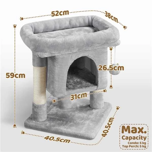 Šviesiai pilkas 59 cm kačių medis su draskykle (Nemokamas pristatymas)